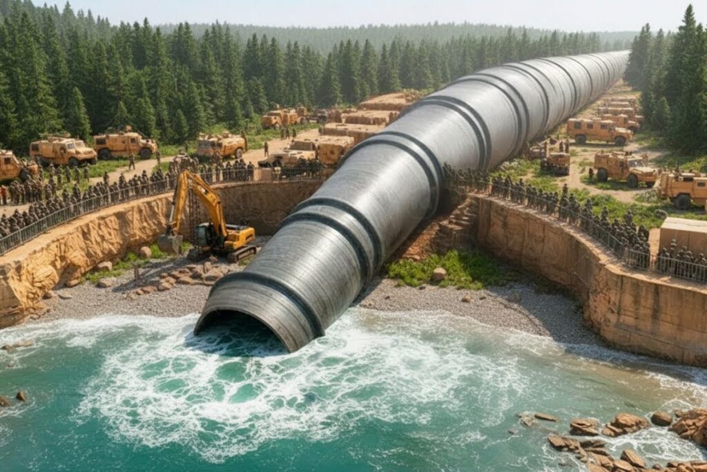 Poland builds a canal in the Baltic Sea, connecting the Vistula lagoon to the sea, creating an artificial island and using a sea lock to guarantee its own access.