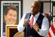 Republican Senate candidate Wesley Hunt speaks at the Dallas County Republican Party...