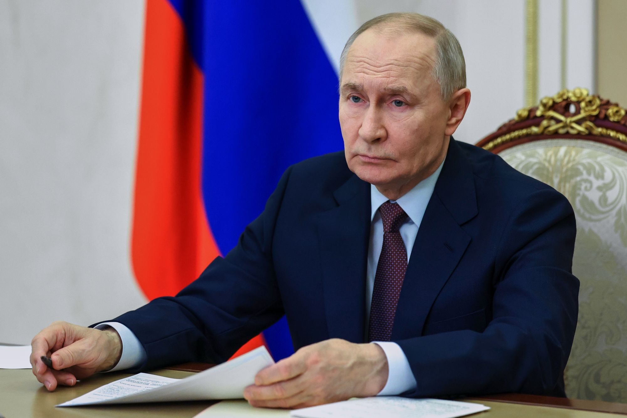 Russian president Vladimir Putin attends a cabinet meeting at the Kremlin in Moscow