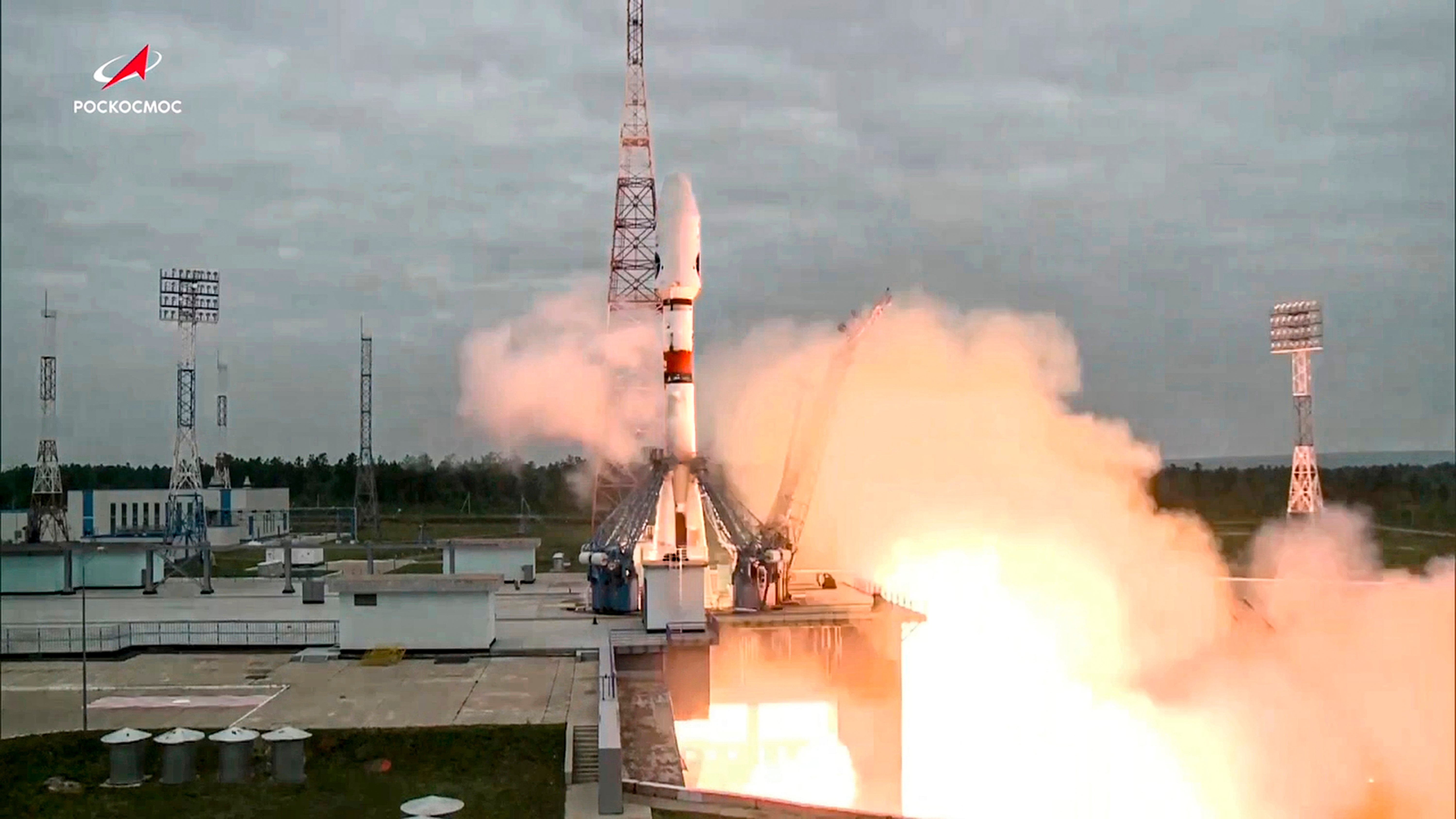 The Soyuz-2.1b rocket with the moon lander Luna-25 automatic station takes off from a launchpad at the Vostochny Cosmodrome in Russia's far east in August 2023