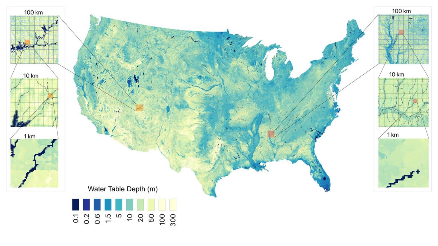 New map based on direct measurements estimates groundwater depth across the continental United States at a resolution of around 30 meters, as opposed to more common physics-based models with resolutions of around 1km [Communications Earth & Environment]