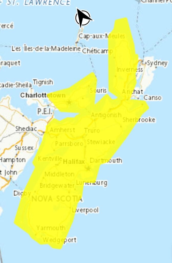 Update – Snowfall warning is in effect via Environment Canada (yellow) – Waterfront Media Halifax