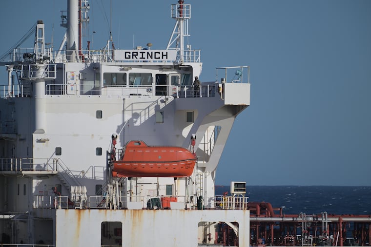 In this photo, provided by the French Army on Thursday, Jan 22, 2026, an oil tanker in the Mediterranean Sea that traveled from Russia, is pictured after being intercepted by France's Navy.