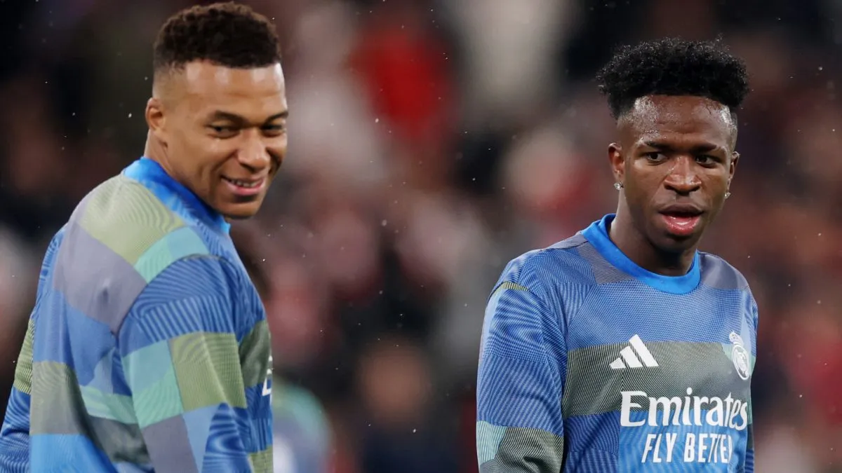 Real Madrid's Kylian Mbappe and Vinicius Junior