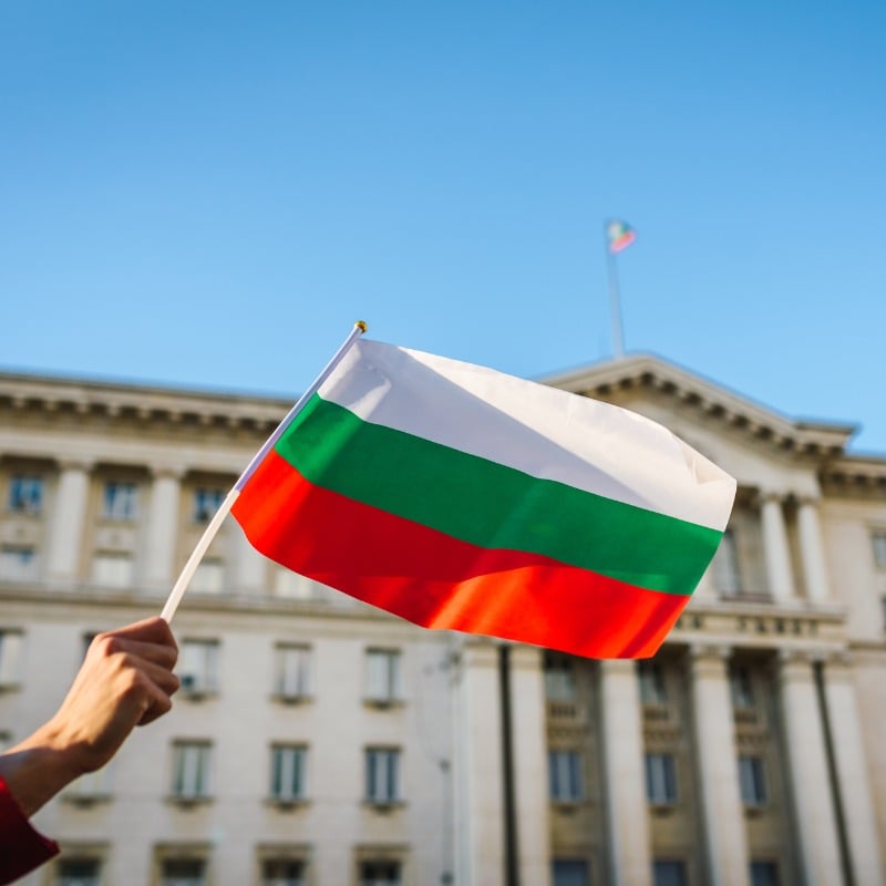 Woman Waving The Bulgarian Flag In Central Sofia, Bulgaria, Eastern Europe