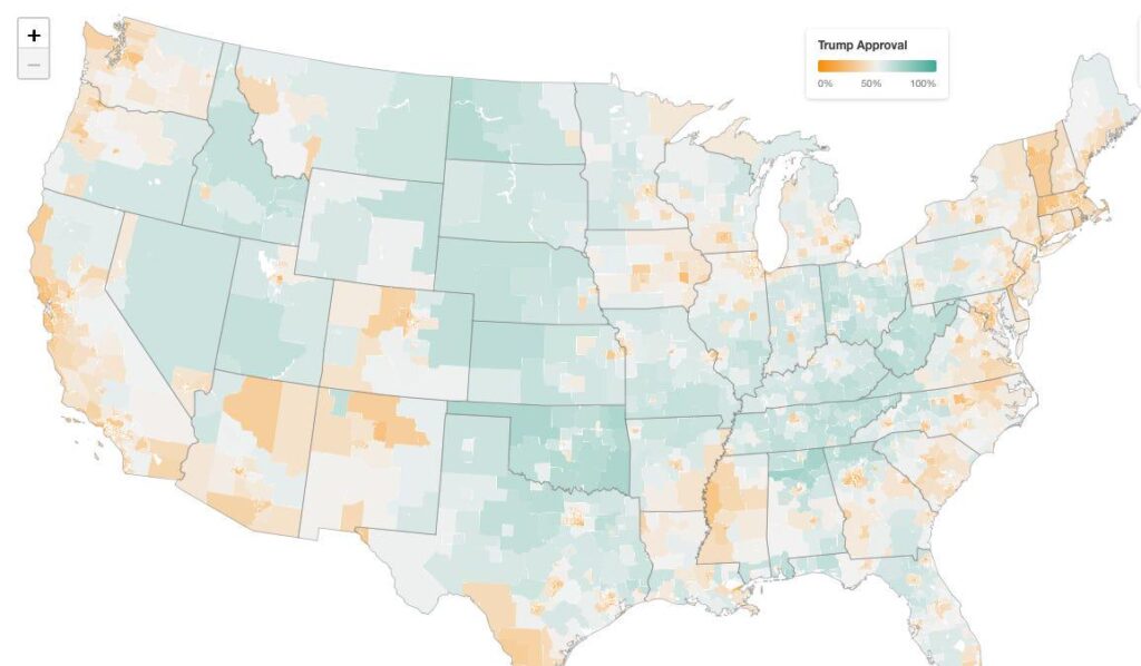 I made a very detailed map of Donald Trump's job approval rating