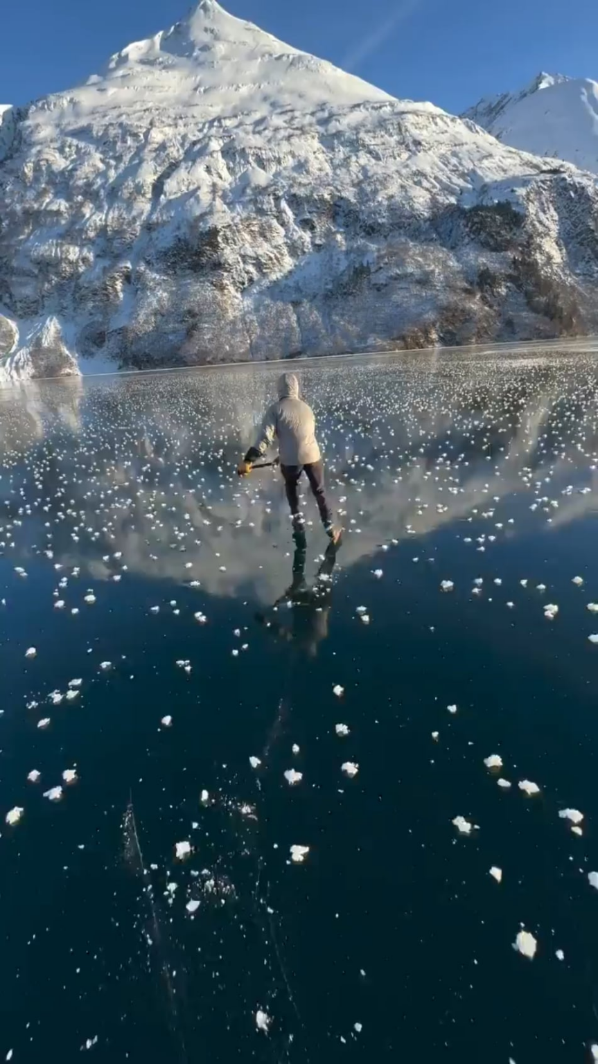 Beautiful frozen lake in Alaska