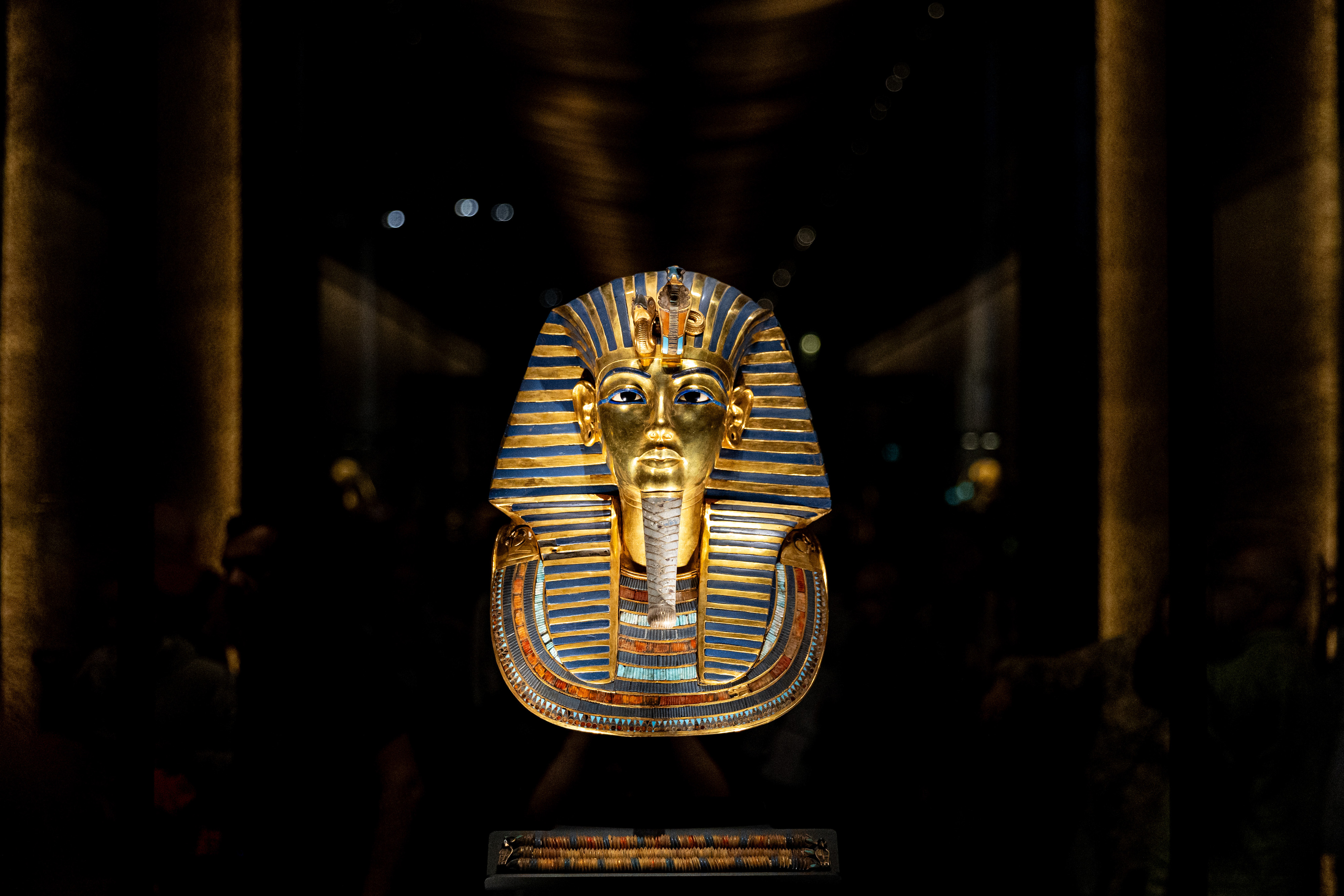 The golden funerary mask of Tuankhamun on display at the Grand Egyptian Museum