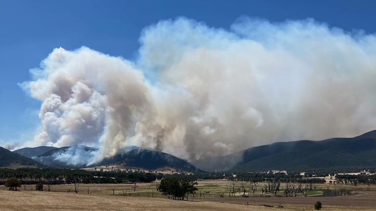 A bush fire burning in Mount Lawson State Park near Thologolong, Victoria. (Source: NSW Rural Fire Service)