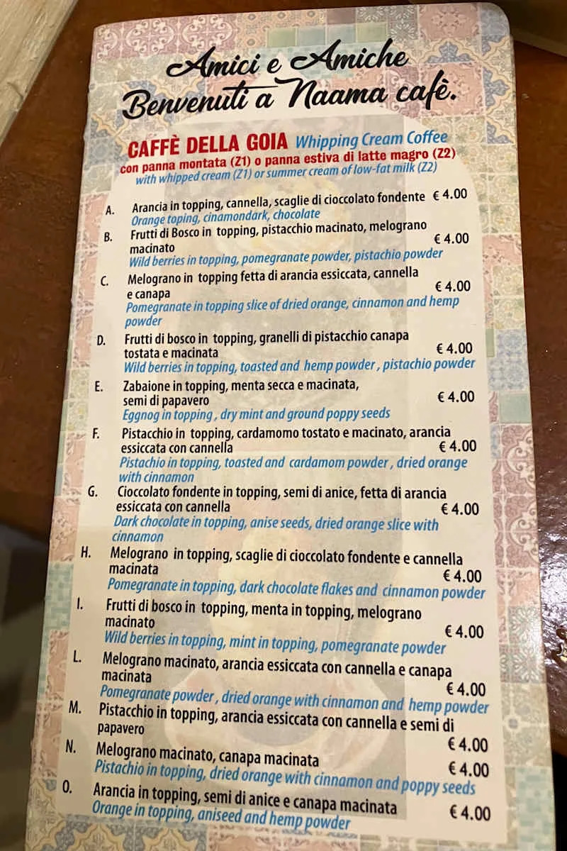 Cafe menu.