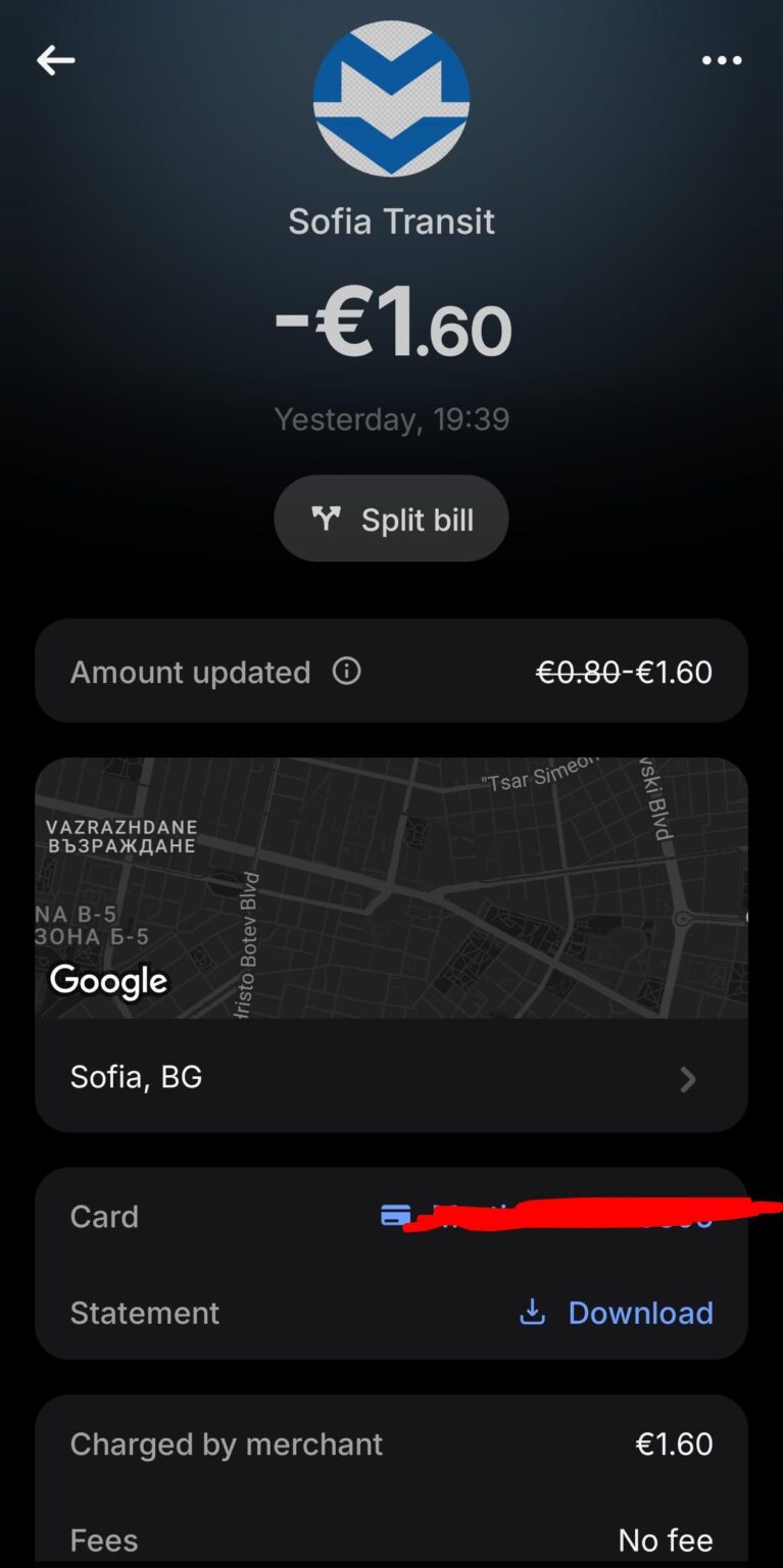 Sofia Transit updates the amount FOR a ticket from 80 cents to €1.60