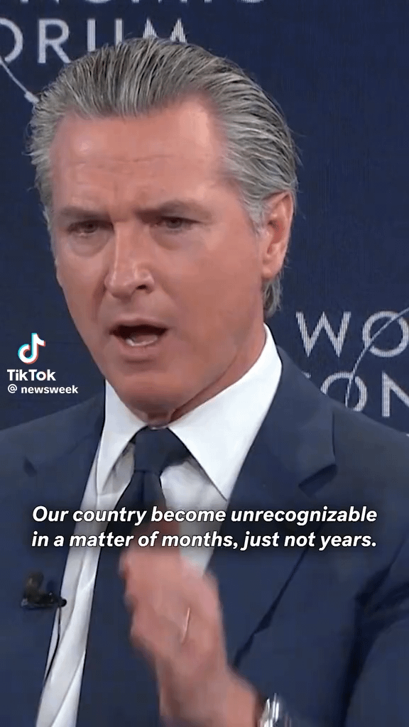 California Governor Gavin Newsom slammed the state of America under President DonaldTrump, saying that the country's democracy is at "code red" and that "there's no rule of law. It's the rule of Don."