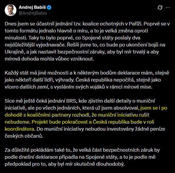 Blahoródí froze over the munitions initiative