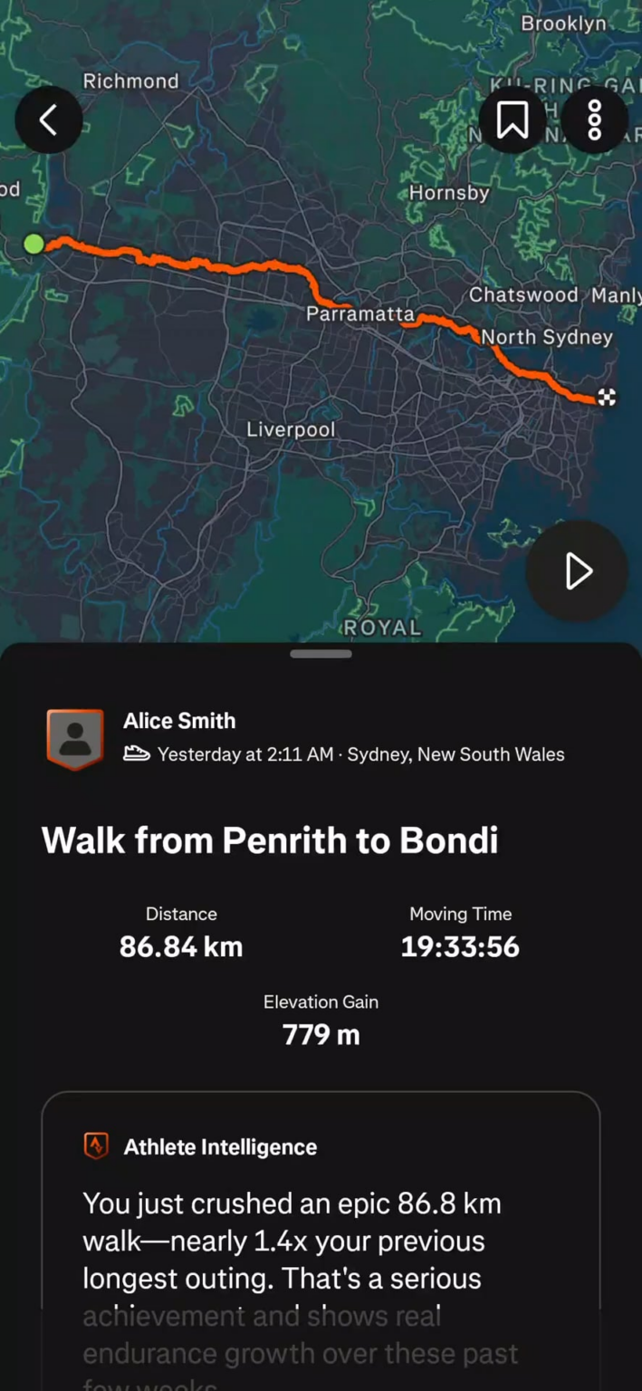 I just walked from Penrith to Bondi I just walked from Penrith to Bondi