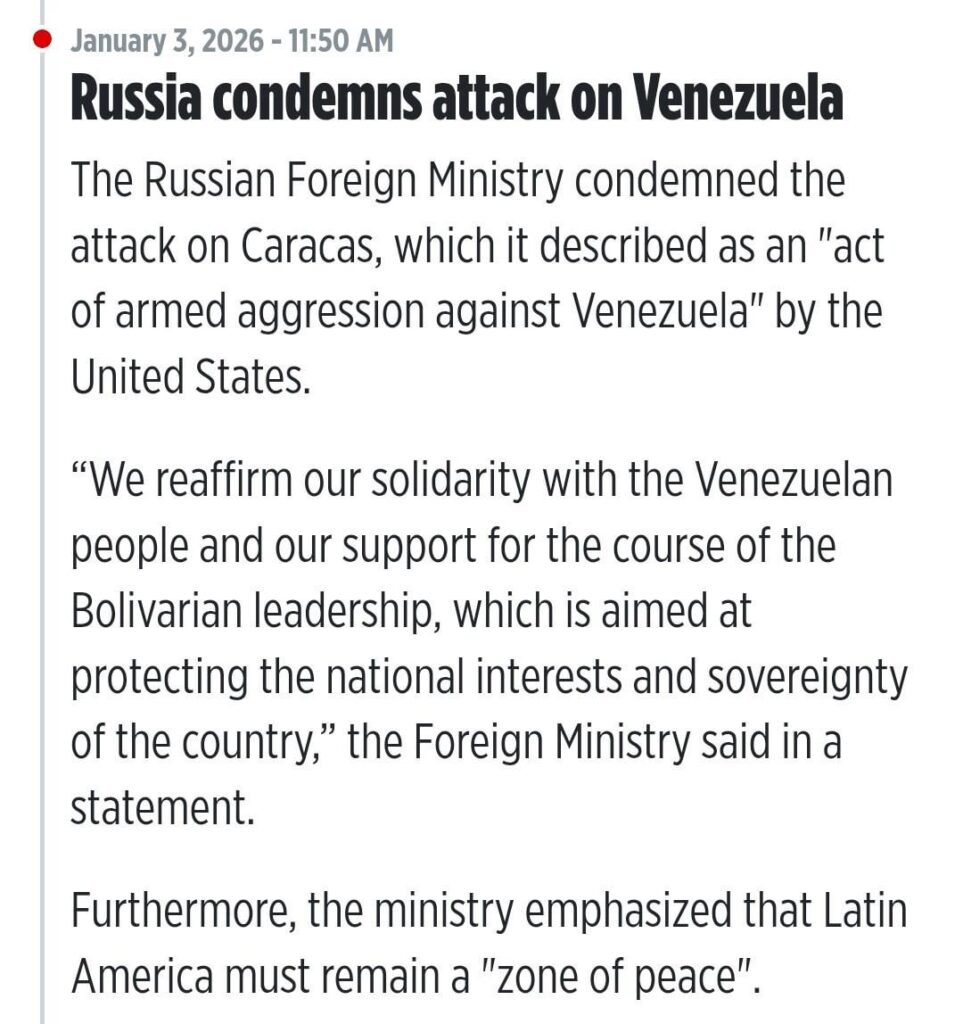 Russia condemns armed aggression against Venezuela (What Irony)