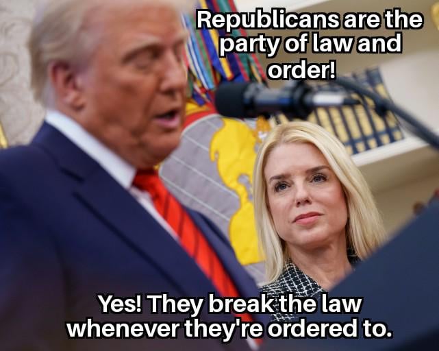 Pam Bondi doesn't always ignore and break the law, but when she does, it's to protect her pedophile boss.