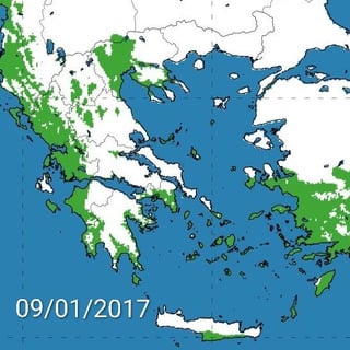Snow cover in Greece during four major waves of bad weather that have occurred in recent years
