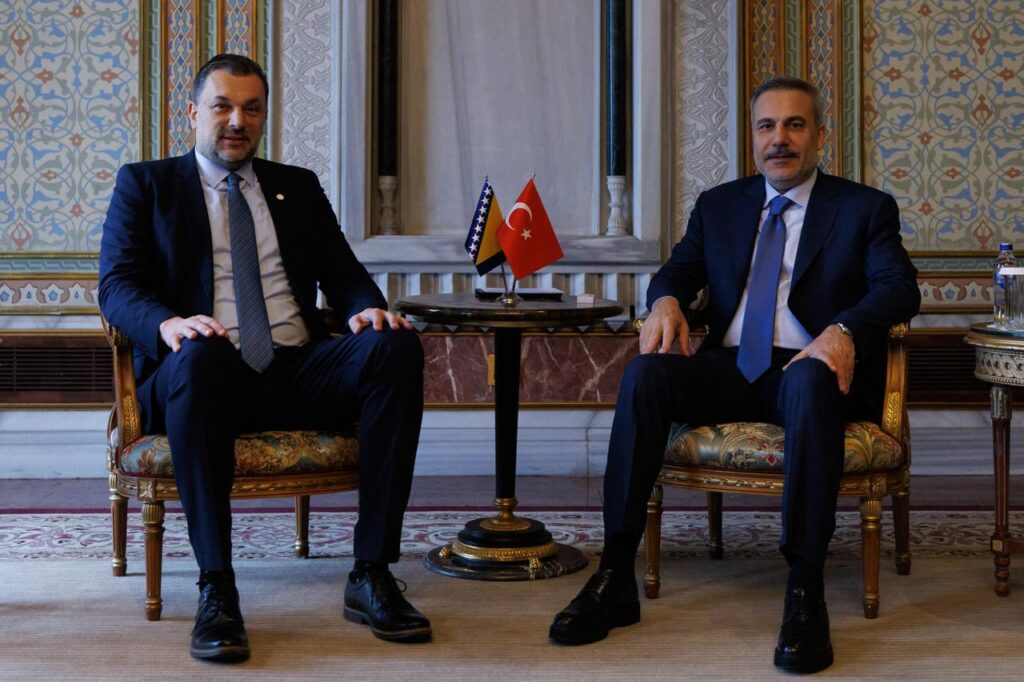 Turkish Foreign Minister Hakan Fidan meets Minister of Foreign Affairs of Bosnia and Herzegovina Elmedin Konakovic during Balkans Peace Platform 2nd Meeting in Istanbul, Türkiye on Jan. 23, 2026. (AA Photo)