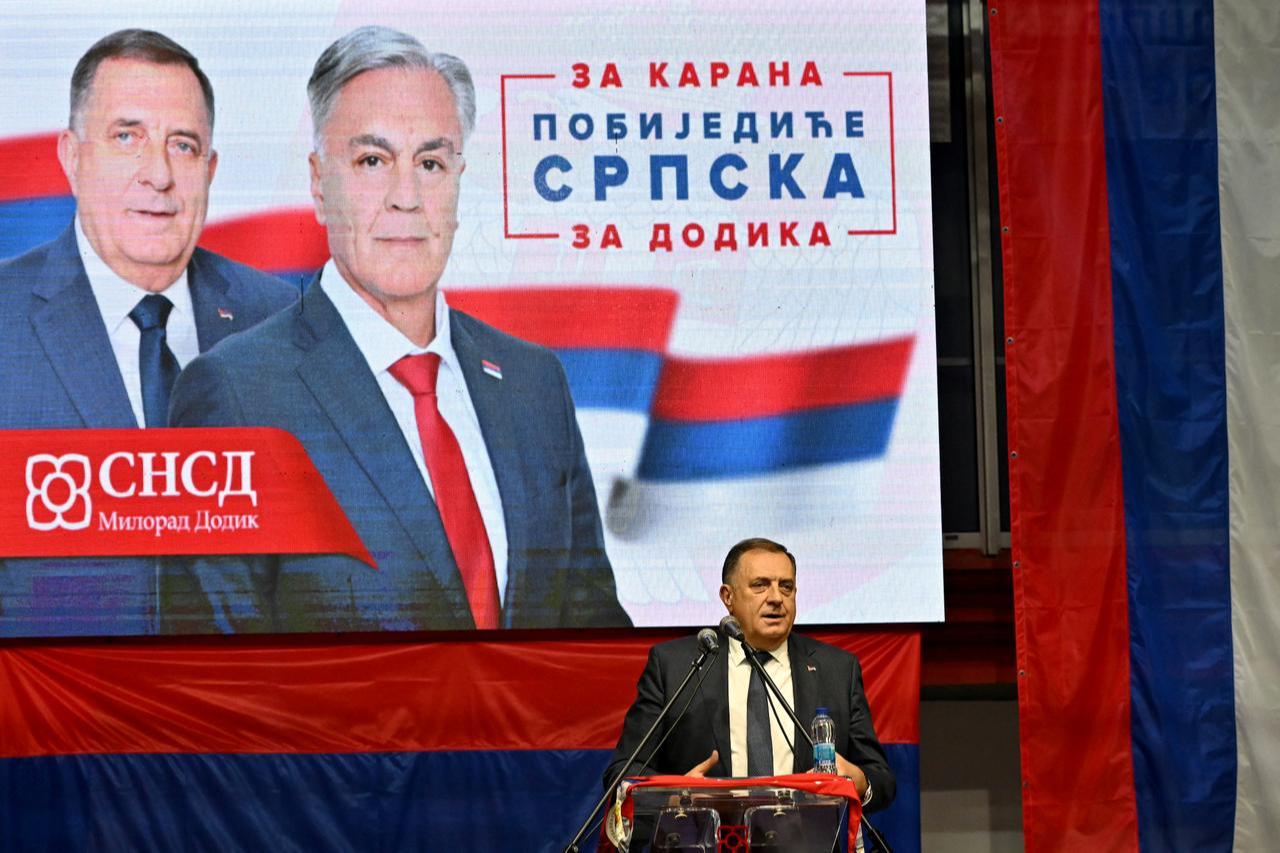 Milorad Dodik, former president of Republika Srpska and leader of the SNSD party (Alliance of Independent Social Democrats), attending a pre-election rally in the town of Foca in eastern Bosnia and Herzegovina, on Nov. 13, 2025. (AFP Photo)