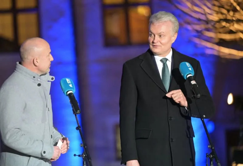 Chairman of the Christian Social Union in Bavaria (CSU) in the Bundestag Alexander Hoffmann (L) and President of Lithuania Gitanas Nauseda make a statement during the continuation of the three-day closed-door meeting of the CSU parliamentary group in the Bundestag at Seeon Monastery. Malin Wunderlich/dpa