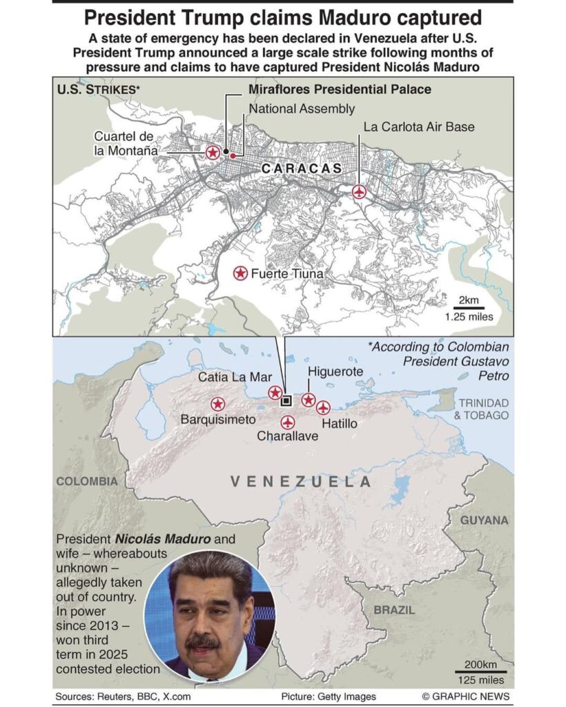 U.S. attacks Venezuela, claims to capture Maduro