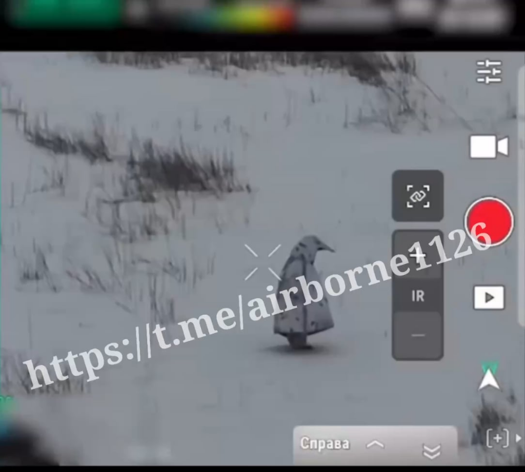 Thermal cape covered Russian soldier gets attacked by FPV drone after his path was detected by thermal camera