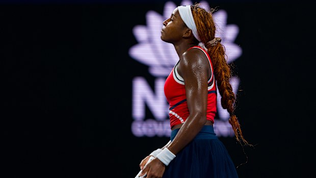 Coco Gauff of Team USA reacts during her semi-final singles victory over Poland's Iga Swiatek at the United Cup.