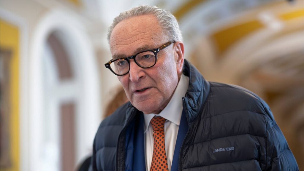 Senate Minority Leader Chuck Schumer, D-N.Y., arrives at his office as the Senate returns at the Capitol in Washington, Tuesday, Jan. 27, 2026. (AP Photo/J. Scott Applewhite)