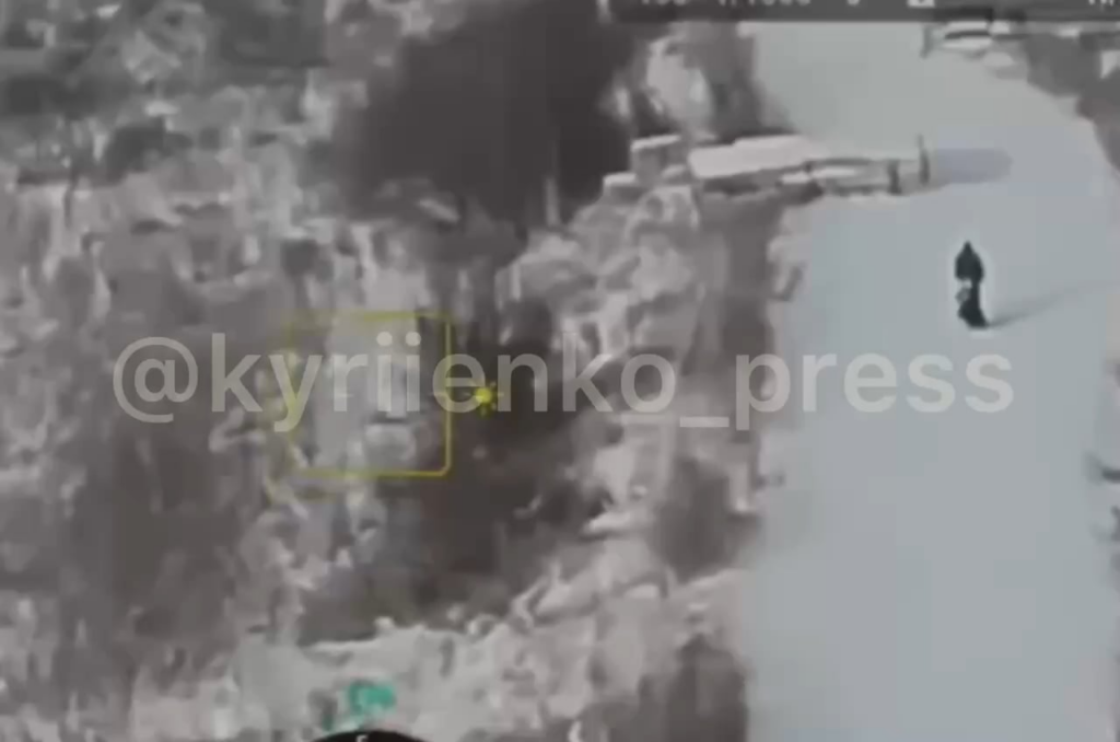 The elderly couple escaping from Hrabovske village occupied by Russia to Ukraine controlled territory in Sumy region. The first drone attacked people and heavy injured the woman. The second hit finished them