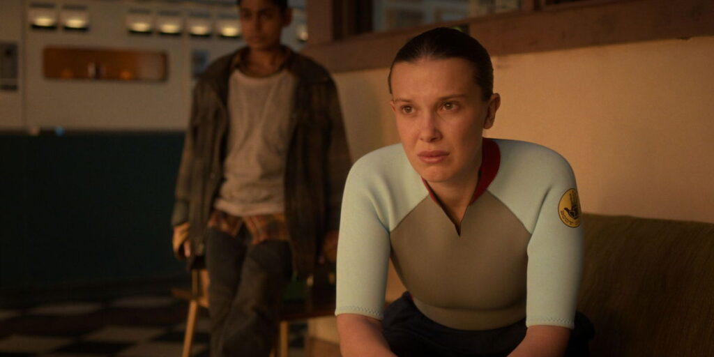 <i>Courtesy of Netflix via CNN Newsource</i><br/>Linnea Berthelsen and Millie Bobby Brown in "Stranger Things" Season 5.