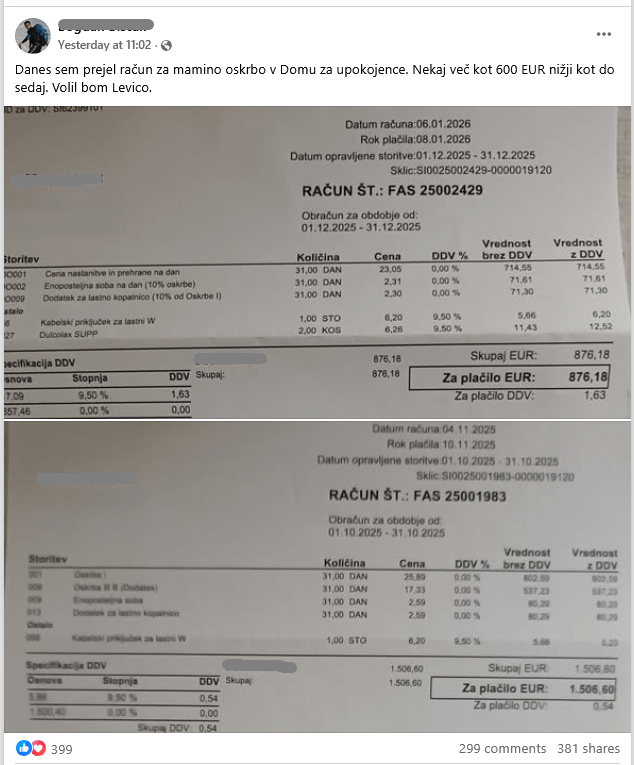 Today I received the bill for my mother's care at the Retirement Home. A little more than 600 EUR lower than before. I will vote for the Left.
