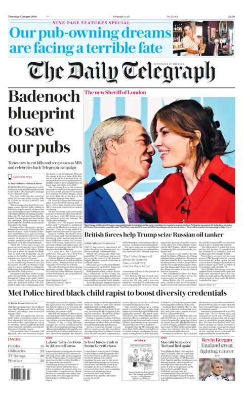 "Badenoch blueprint to save our pubs" reads the headline on the front page of the Daily Telegraph.