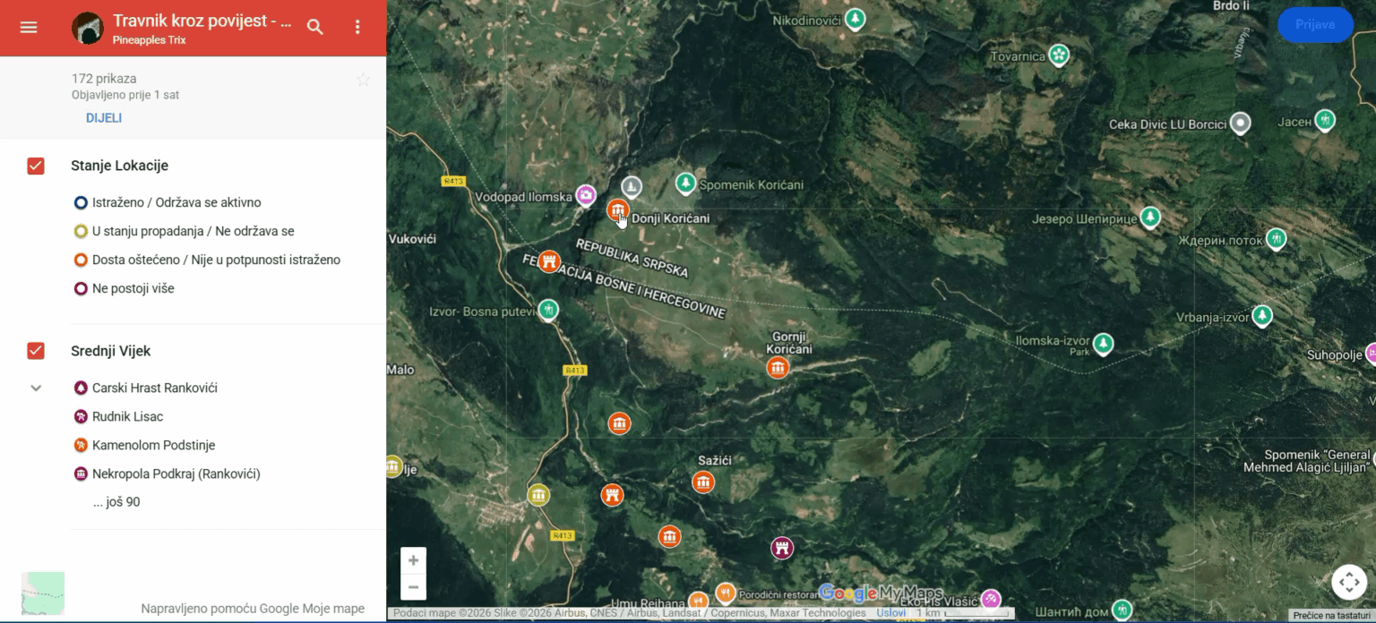 Interactive map of the Middle Ages in the area of ​​Travnik, Vitez and Novi Travnik