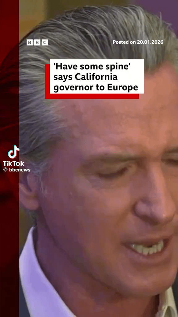 Gavin Newsom has criticised the way some officials have responded to US President Donald Trump's threats over Greenland at the forum of world leaders in Davos, Switzerland.