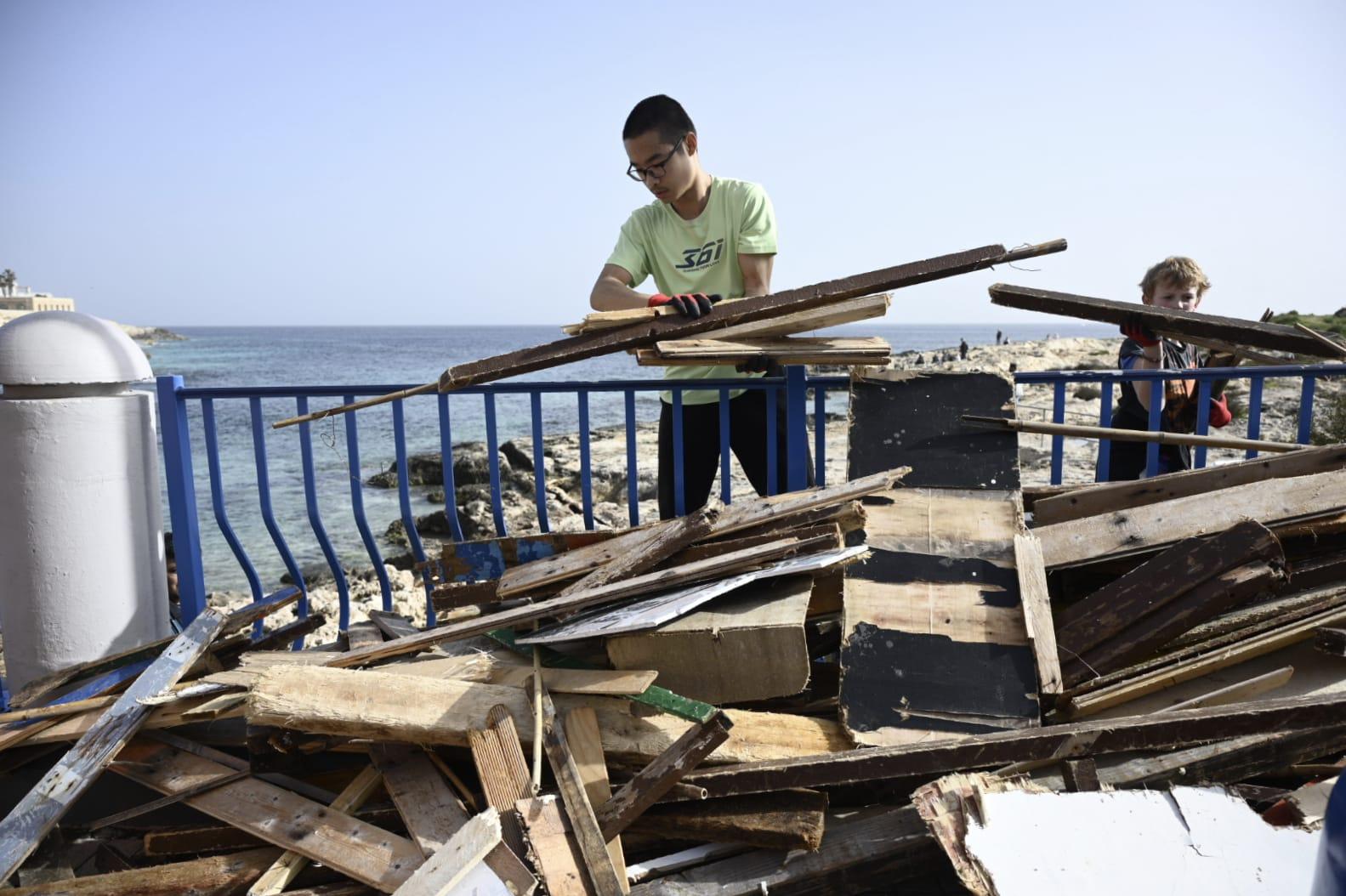 Some of the wood collected in Dragonara after the storm. Photo: Matthew Mirabelli