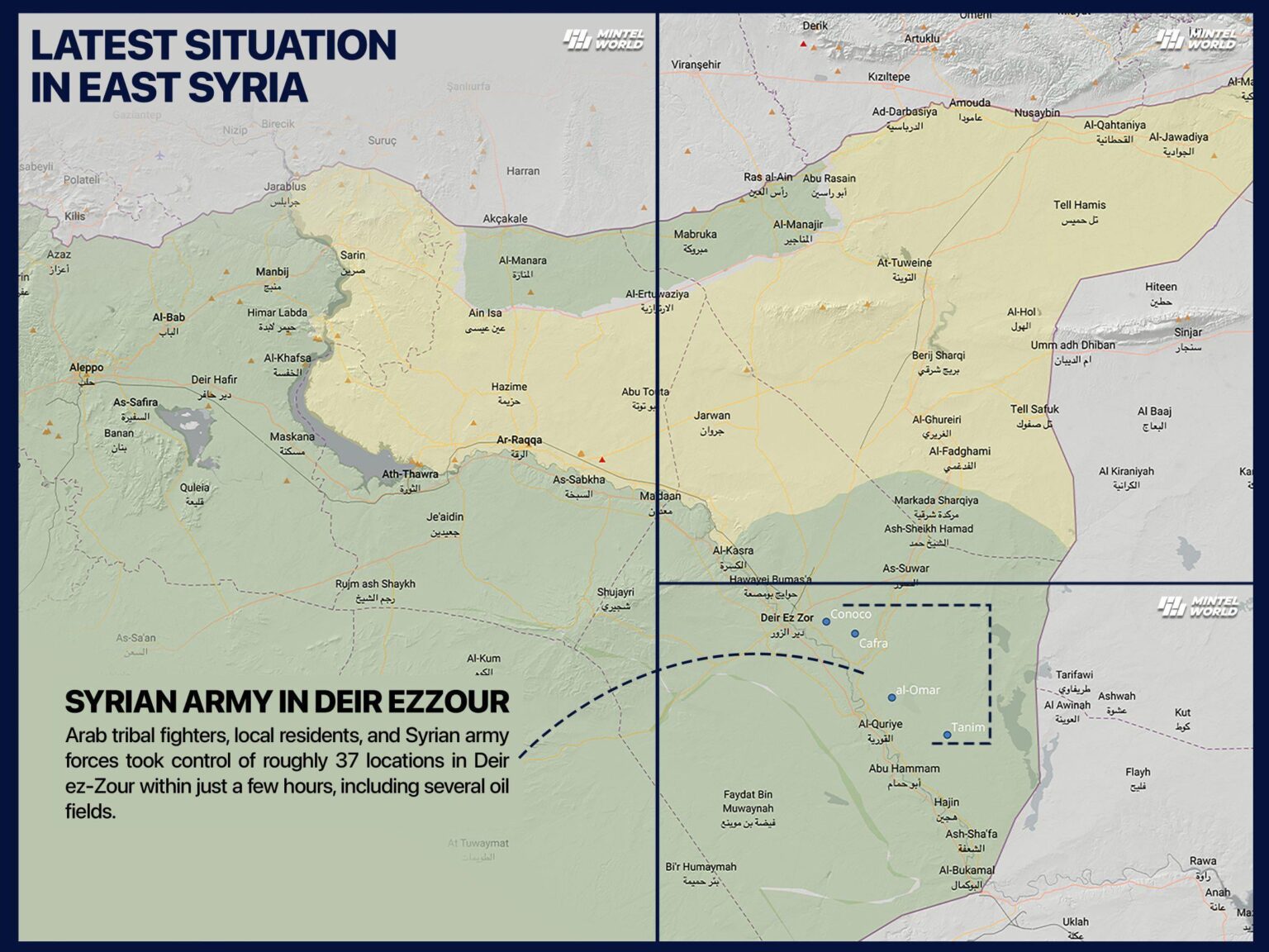 The Turkish-backed Syrian army and local tribes liberated Deir ez-Zor and the surrounding oil fields from PKK/YPG. The advance in the east of the Euphrates continues.