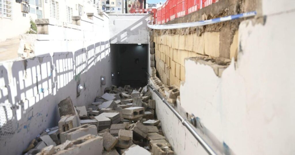 Msida subway blocked by fallen stones after car crashes into wall