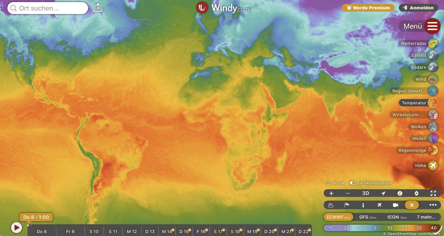 Temperature map worldwide