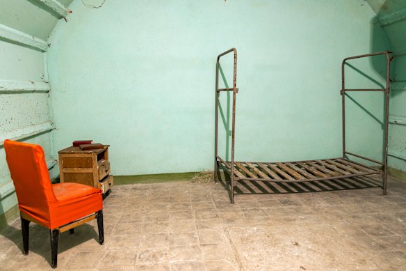 A bedroom in the Cold War Tunnel below Gjirokaster, Albania.