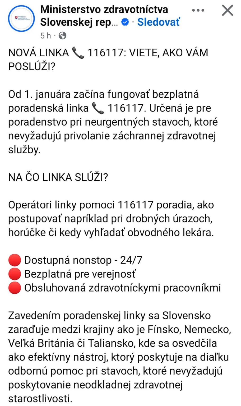 As of today, the 116117 health advisory line is operational