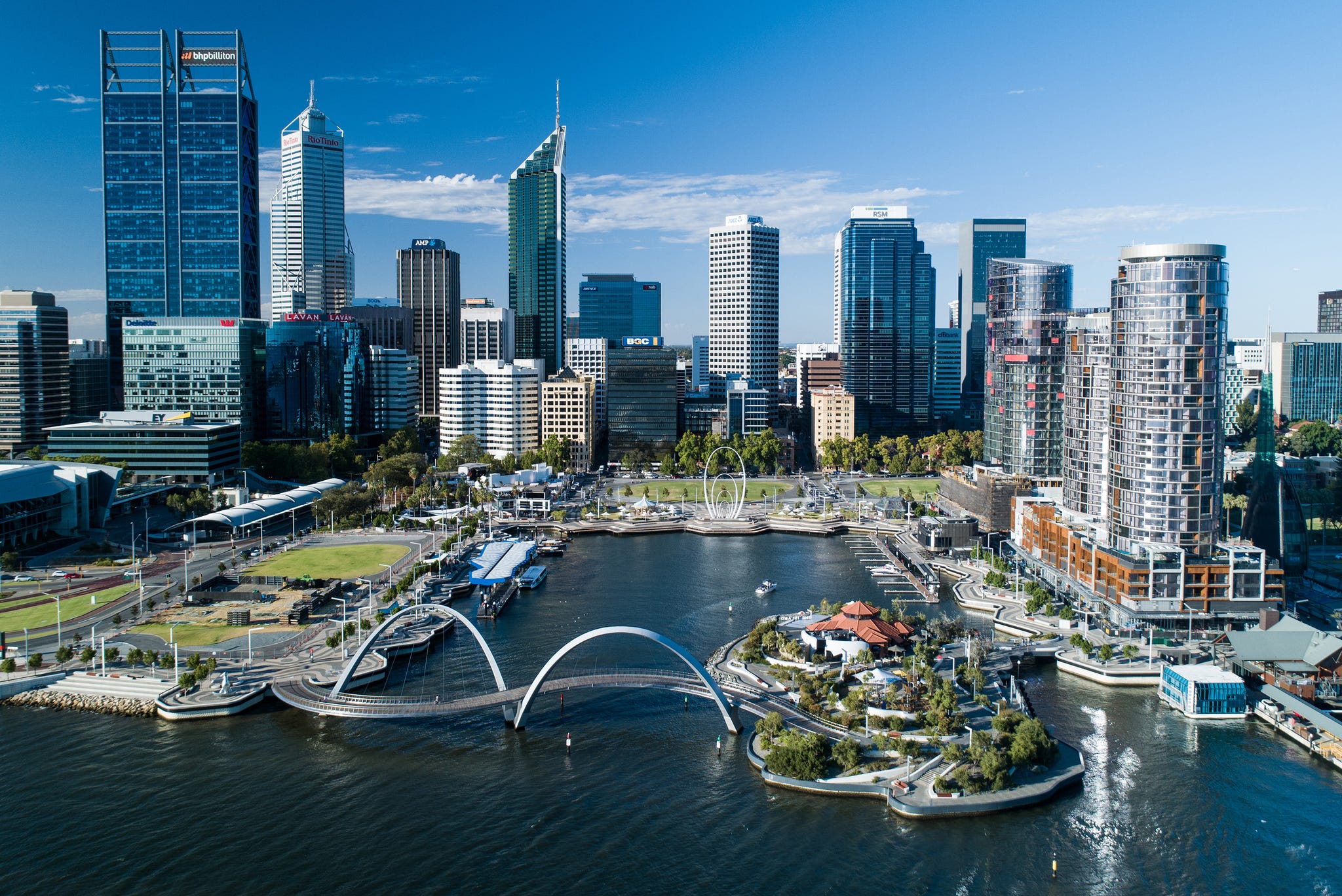 aerial view of elizabeth quay, perth