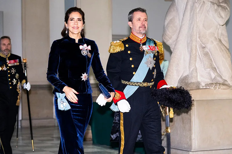 Queen Mary of Denmark wears a design by Jesper Hovring at the New Year's Court for the Diplomatic Corps at Christiansborg Palace on Jan. 5 in Copenhagen, Denmark.