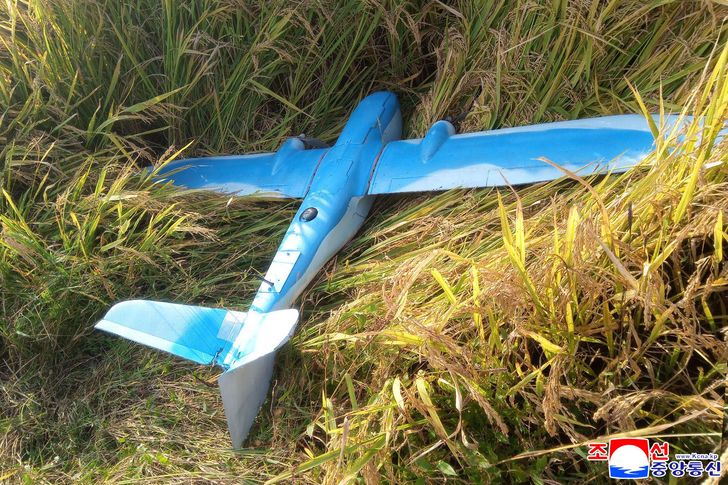 This photo, carried Saturday by the North's official Korean Central News Agency, shows what North Korea claimed was a drone sent from South Korea on Sept. 27, 2025. Yonhap