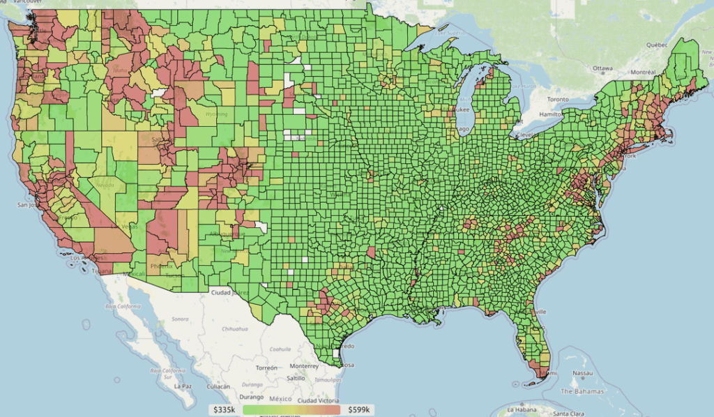 [OC] Median Zillow home listing price in USA