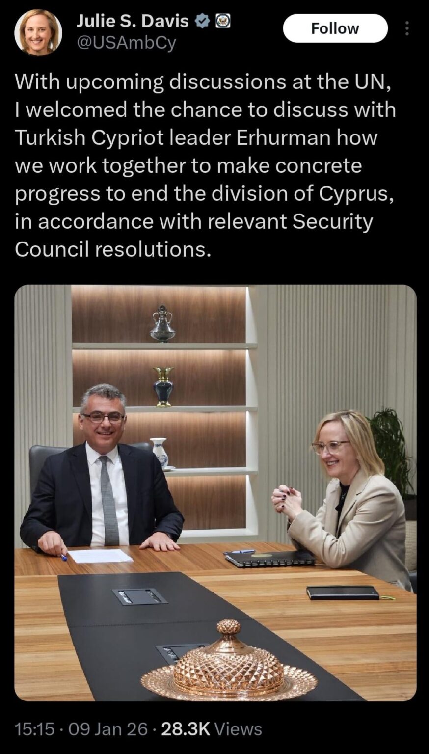 US Ambassador met with Tufan Erhurman