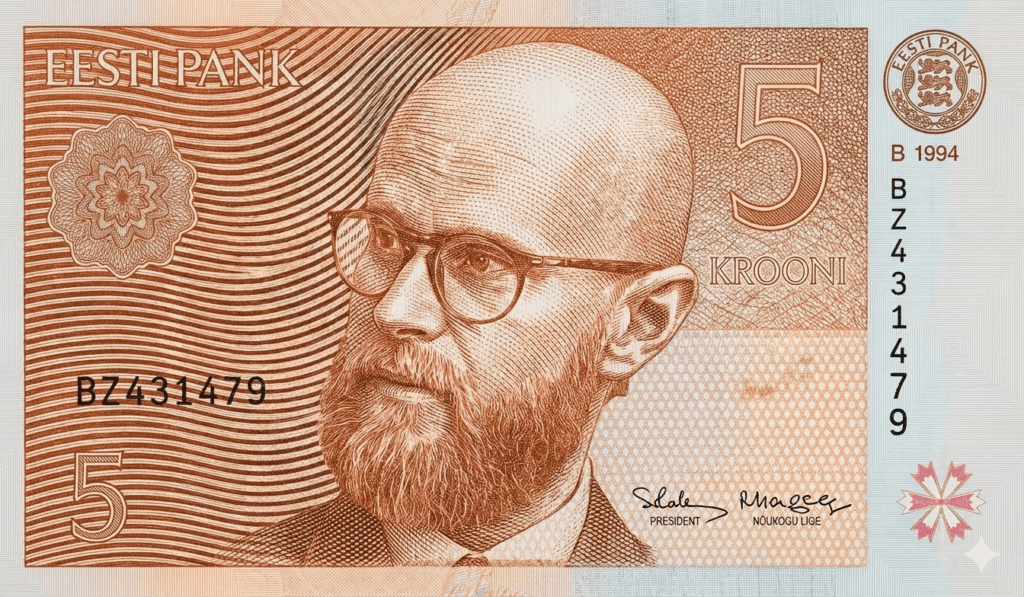 The legendary Paul Keres on the 5 kroner banknote