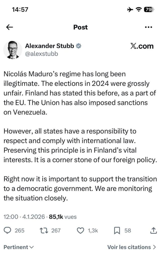 Alex Stubb on the US-Venezuela conflict