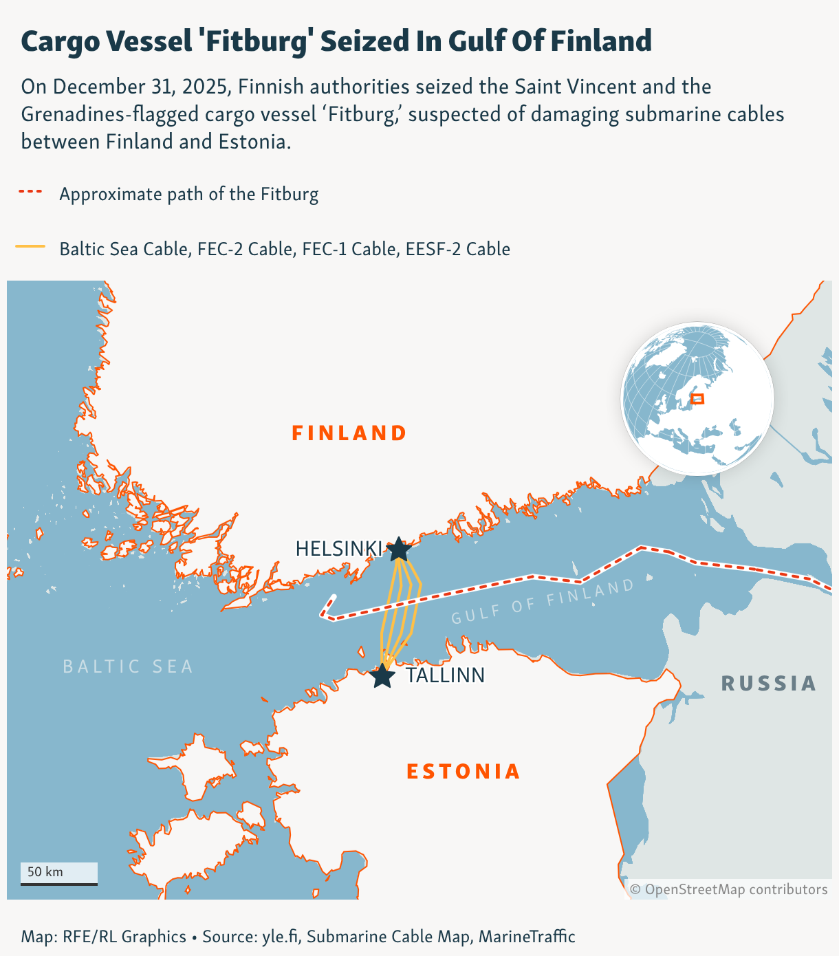 Cargo Vessel 'Fitburg' Seized In Gulf Of Finland (Locator map)