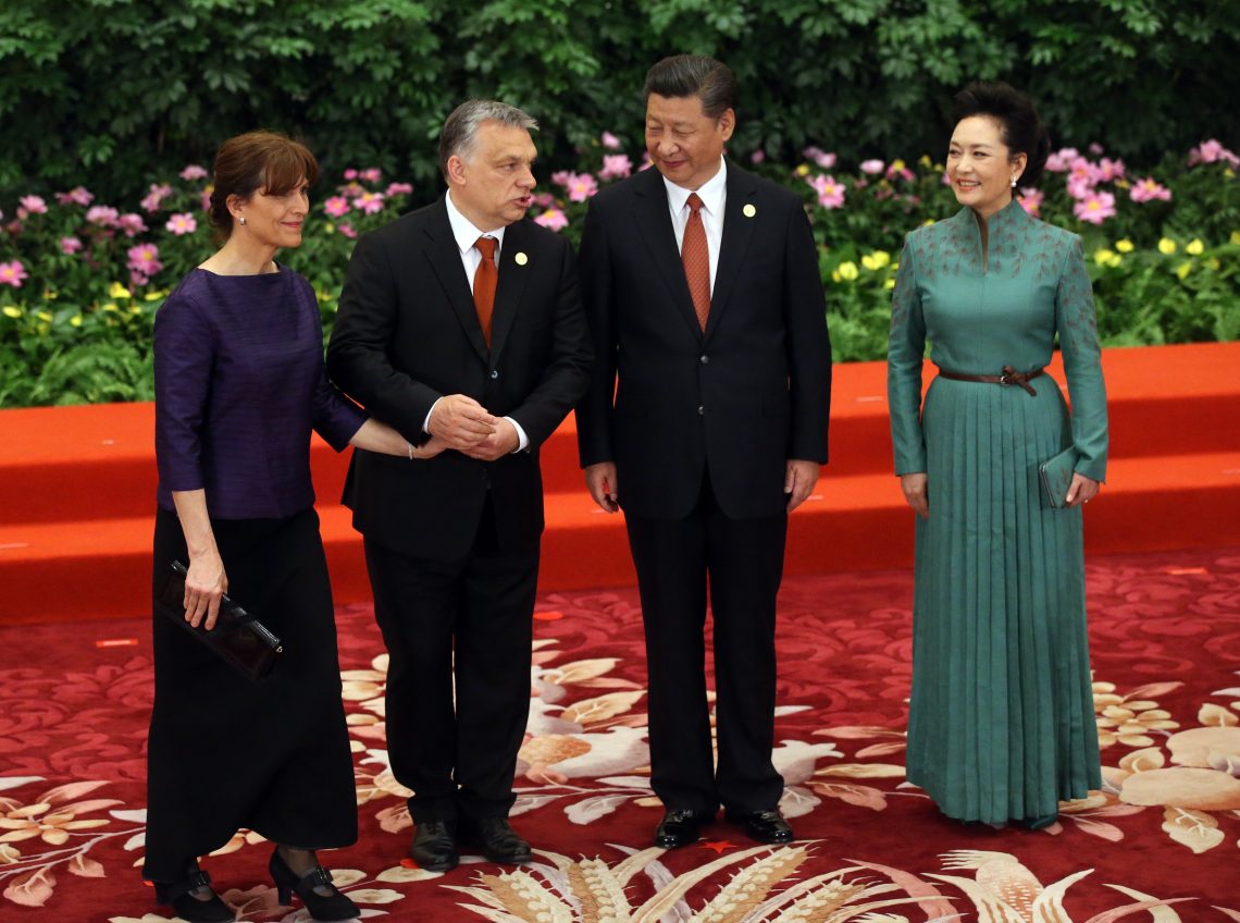 May 14, 2017: Hungarian President Viktor Orban (second from the left), his wife Aniko Levai (left), Chinese President Xi Jinping (second from the right) and his wife Peng Liyuan (right) at the Belt and Road Forum for International Cooperation in Beijing, China.