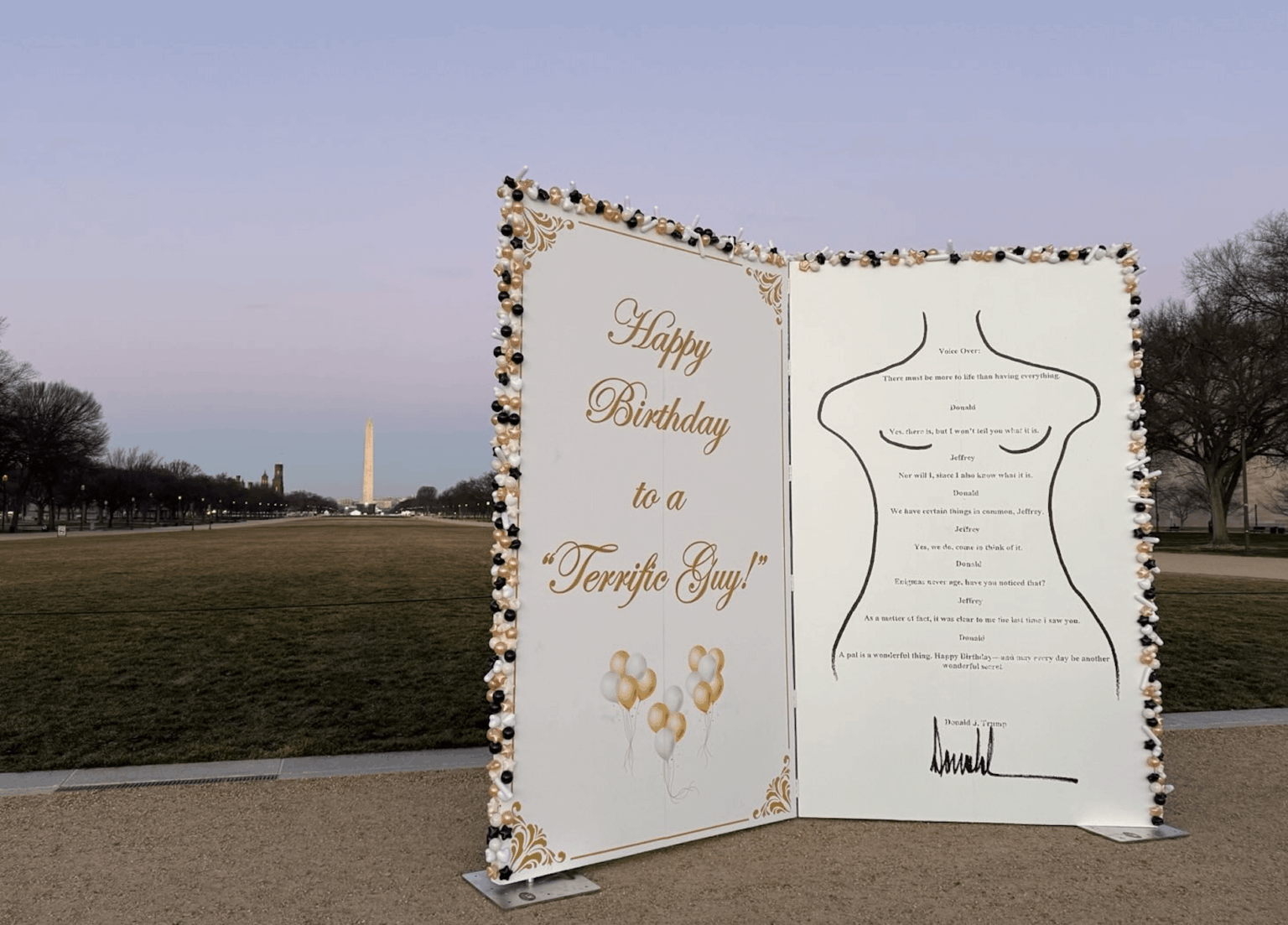 [OC] Huge Trump Epstein Birthday Card Just Appeared Out of Nowhere in Washington DC